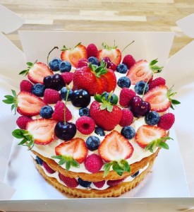 A freshly baked sponge cake topped and filled with our premium fruit berries and cream.